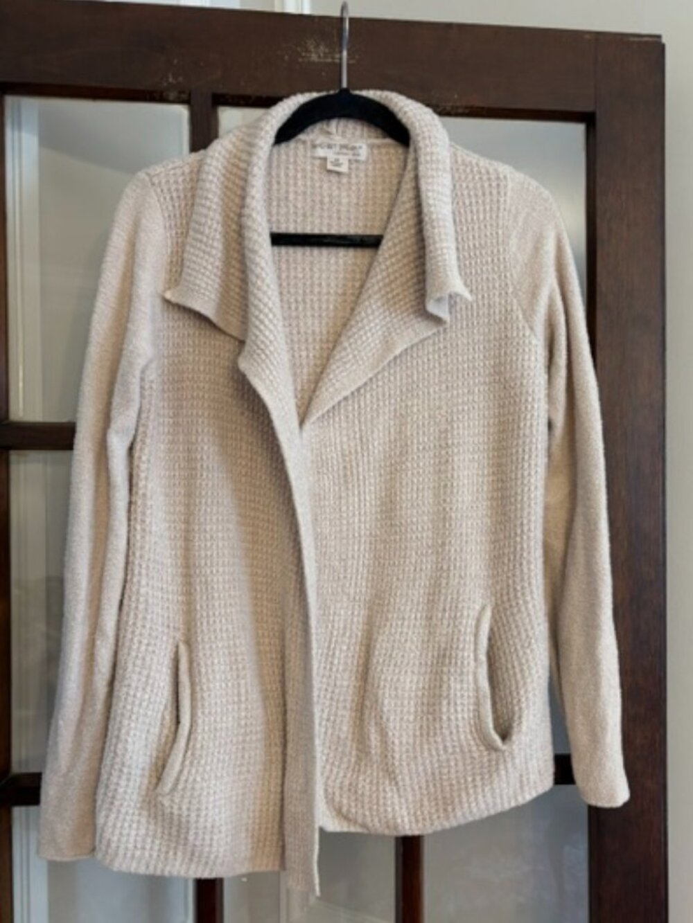 Barefoot Dreams Cozy Chic Cream Waffle Knit Cardigan, Size XS